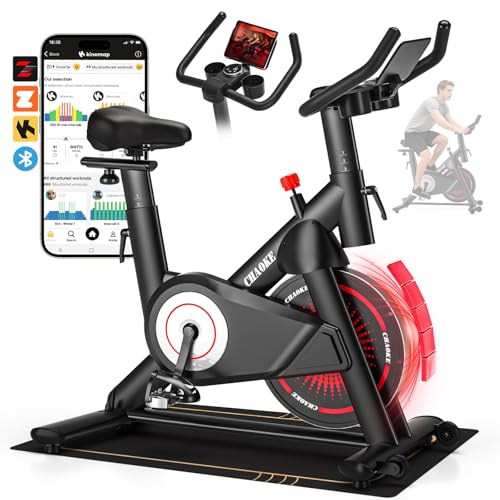 CHAOKE Exercise Bike, Quiet Adjustable Magnetic Stationary Bike for Home Cardio with App Compatible, 350LB Weight Capacity Indoor Cycling Bike with Comfortable Seat, Digital Display for Home Fitness - color: Black Silver