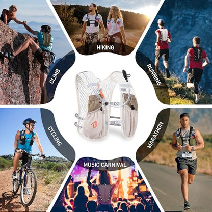 BECOJADDE Running Vest for Women Men, 5L/6L Lightweight Hydration Backpack Running Pack for Marathon, Trail, Cycling, Hiking, Jogging - color: Khaki