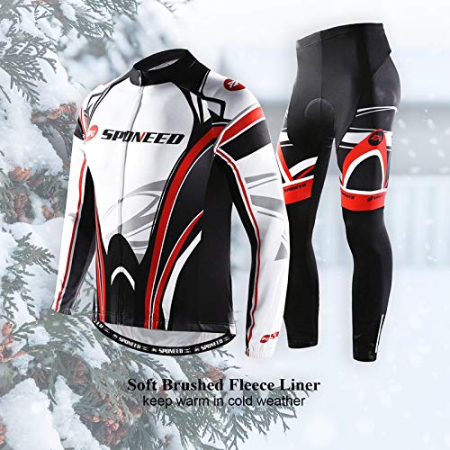 sponeed Men's Cycling Jersey Full Sleeve Riding Wear Long Sleeve T Shirts Pants - color: Fleece Red White, size: Large