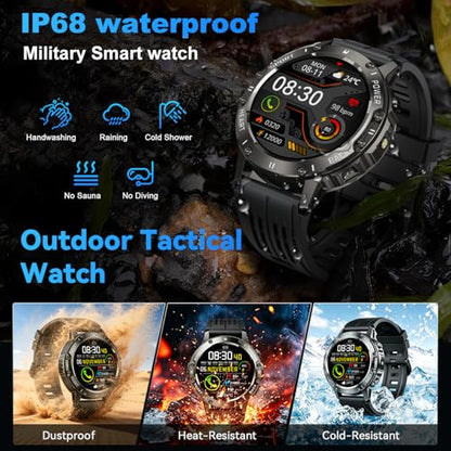 Smart Watch for Men Fitness Tracker: Waterproof Make Answer Call Running Digital Mens Watches Military Smartwatch Android Phone iPhone Samsung Compatible SpO2 Sleep Heart Rate Monitor Step Pedometer