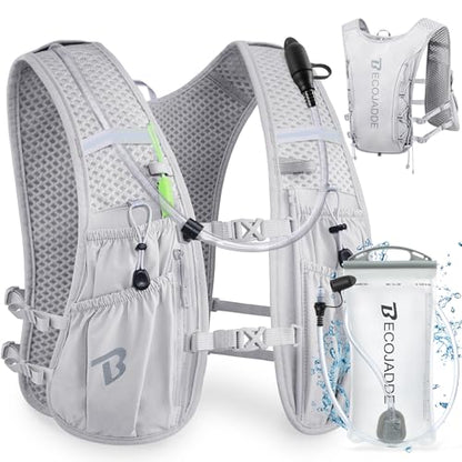BECOJADDE Running Vest for Women Men, 5L/6L Lightweight Hydration Backpack Running Pack for Marathon, Trail, Cycling, Hiking, Jogging - color: Gray