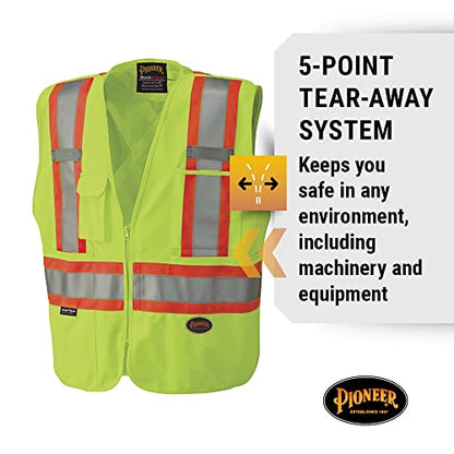 Pioneer Hi Vis Tear-Away Mesh Back Safety Vest for Men - Reflective Tape, 4 Pockets - Construction, Traffic, Security - Yellow - color: Hi-vis Yellow/Green, size: 4X-Large