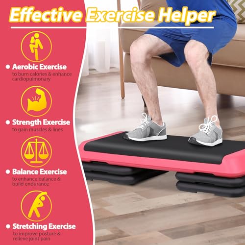 ZenStyle 43" Adjustable Aerobic Stepper Bench with 4/6/8 Inch Risers, Non-Slip Surface for Cardio, Strength Training & Home Fitness Workout - color: Rose Pink