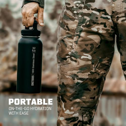 ONETIGRIS 32oz Insulated Tactical Water Bottle with Straw & MOLLE Sleeve - color: Gray