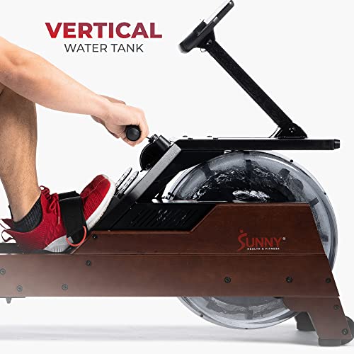 Sunny Health & Fitness Premium Water Rower w/Intensive Dynamic Real-Time Resistance, 300 LB Capacity Flip-able Rowing Machine for Home Training, Optional Free SunnyFit App Connection - color: Brown