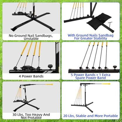 Batting Swing Trainer. 30-42 in Adjustable Baseball Hitting Trainer with 5 Power Band System, 3 Ground Nails, Sandbag, Carry Bag.Baseball Training Equipment for All Ages Improve Swing Skills