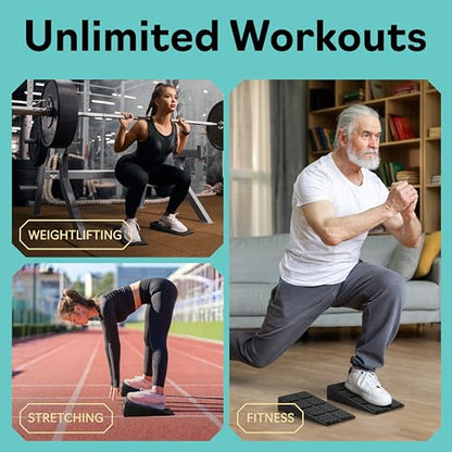 Squat Wedge Block Set of 3/5 - 960 LBS Capacity - Slant Board for Calf Stretching with 5 Stackable Angles - Calf Stretcher Slant Board - Workout Equipment - EPP Material for Exercise Equipment & Physical Therapy - color: Black&Green
