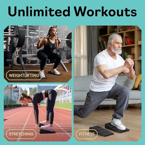 Squat Wedge Block Set of 3/5 - 960 LBS Capacity - Slant Board for Calf Stretching with 5 Stackable Angles - Calf Stretcher Slant Board - Workout Equipment - EPP Material for Exercise Equipment & Physical Therapy - color: Black&Black