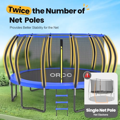 ORCC 1200LBS Weight Capacity Trampoline 16 15 14 12 10 8 FT for Kids with Safety Enclosure Net for Children Adults Outdoor Yard Trampolines