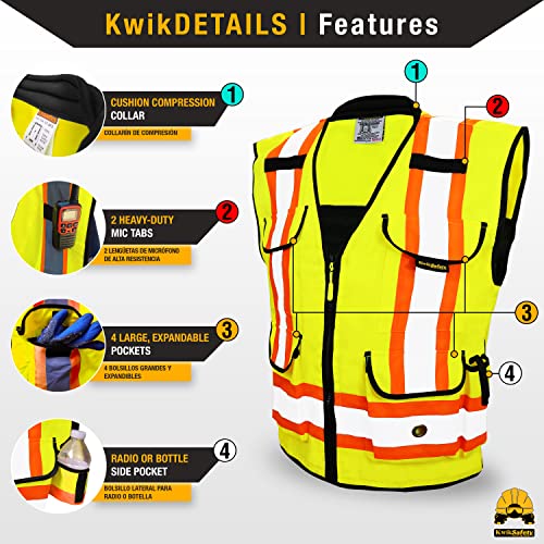 KwikSafety GODFATHER Safety Vest Class 2 & Class 3 ANSI OSHA Hi Vis Vest - color: Yellow, size: X-Large