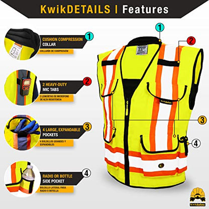 KwikSafety GODFATHER Safety Vest Class 2 & Class 3 ANSI OSHA Hi Vis Vest - color: Yellow, size: Small