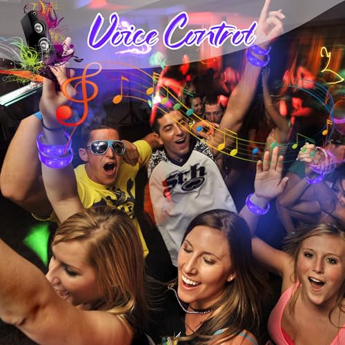 100 Pcs LED Bracelets Sound Activated with Flashing LED Strobe Music Control Light Up Bracelets for Rave, Game Prizes, Birthday Party Favor,Valentine's Day gift - color: Purple
