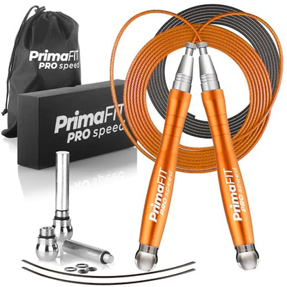 PrimaFIT Pro Speed Jump Rope for Adults, Weighted Skipping Rope for Boxing - color: Orange