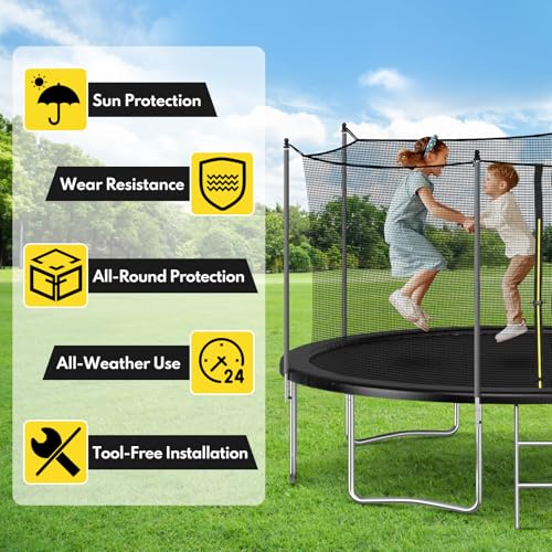 Trampoline Safety Enclosure Net PE Trampoline Flex Net Replacement for 6 Poles Round Frame Trampolines - size: 14"