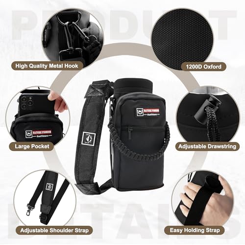 NATURE PIONEOR 24 oz Insulated Water Bottle with Carrier Bag & 3 Lids - color: Black, size: 24 Ounces