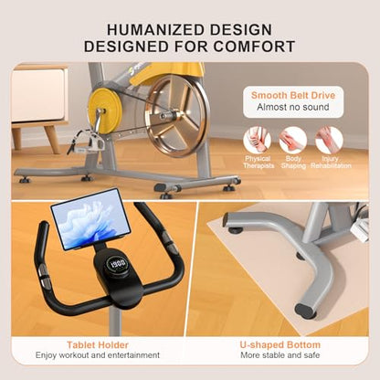 Exercise Bikes for Home,Spin Bike with Adjustable Magnetic,Brake Pad Resistance Silent Belt Drive,350lbs/300lbs Weight Capacity &Upgraded Version Seat for Home Cardio&Weight Loss(QM-530W) - color: Gray