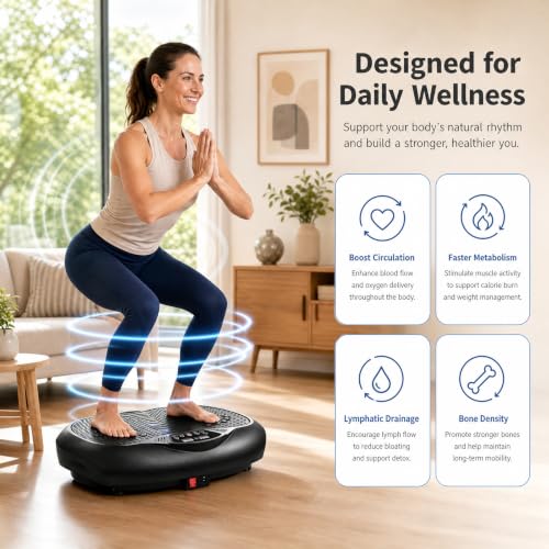 Natini Vibration Plate Exercise Machine, 990 Speed Levels Whole Body Vibrating Plate for Lymphatic Drainage, Home Workout Equipment with Resistance Bands, Remote, 330 lbs Capacity for Home Gym - color: Black