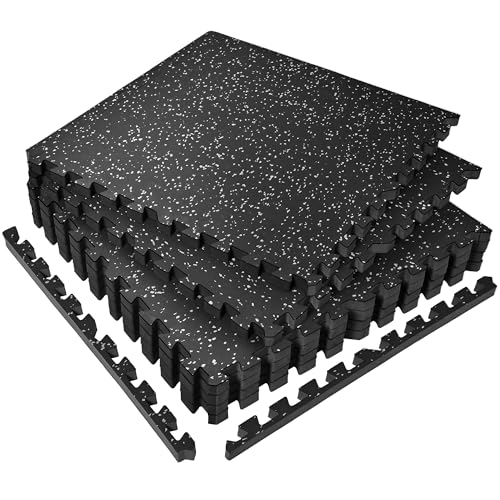 SUPERJARE 0.56'' Thick 24 Sq Ft Rubber Top Gym Flooring for Home Gym - color: Black/Grey, size: 6 Tiles (24 Sq Ft)