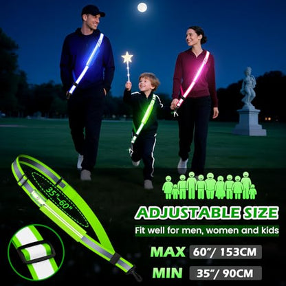 LED Reflective Belt Sash, Rechargeable LED Light Night Safety Walking Gear, High Visibility Adjustable Reflective Gear for Runners Walkers Cyclists at Night (Green) - color: Green