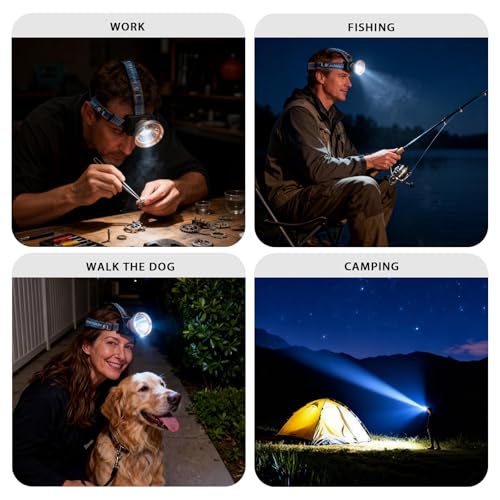 Rechargeable LED Headlamp with Motion Sensor, Super Bright Spotlight, USB-C Charging, High Power Headlight for Fishing Camping Hunting