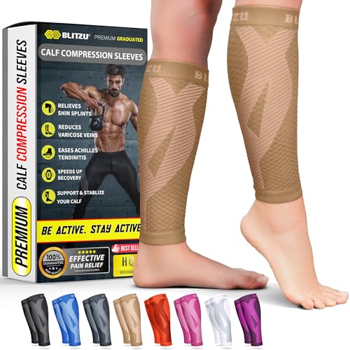 BLITZU Calf Compression Sleeves, Footless Compression Socks for Men & Women - color: Nude, size: Large/X-Large