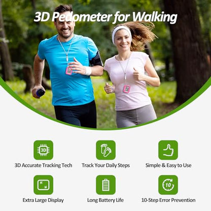 3D Pedometer for Walking, Simple Step Counter for Walking - color: pink
