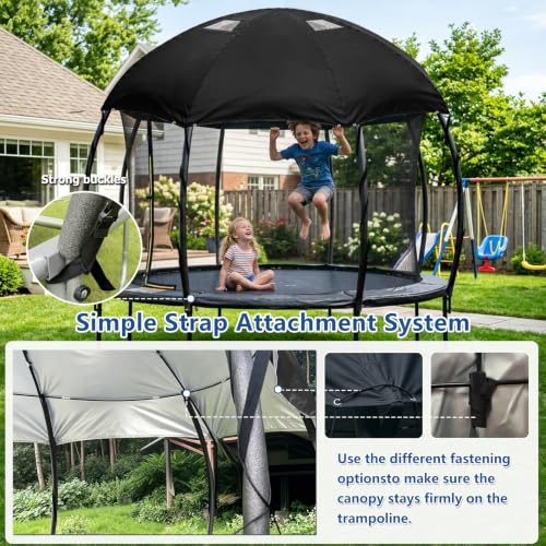 Outdoor Trampoline Cover – 600D Waterproof Heavy Duty Trampoline Tent Cover, Clear PVC Skylight, Dome Design with Support Poles, Fits 14 ft Round Trampolines - size: 14ft