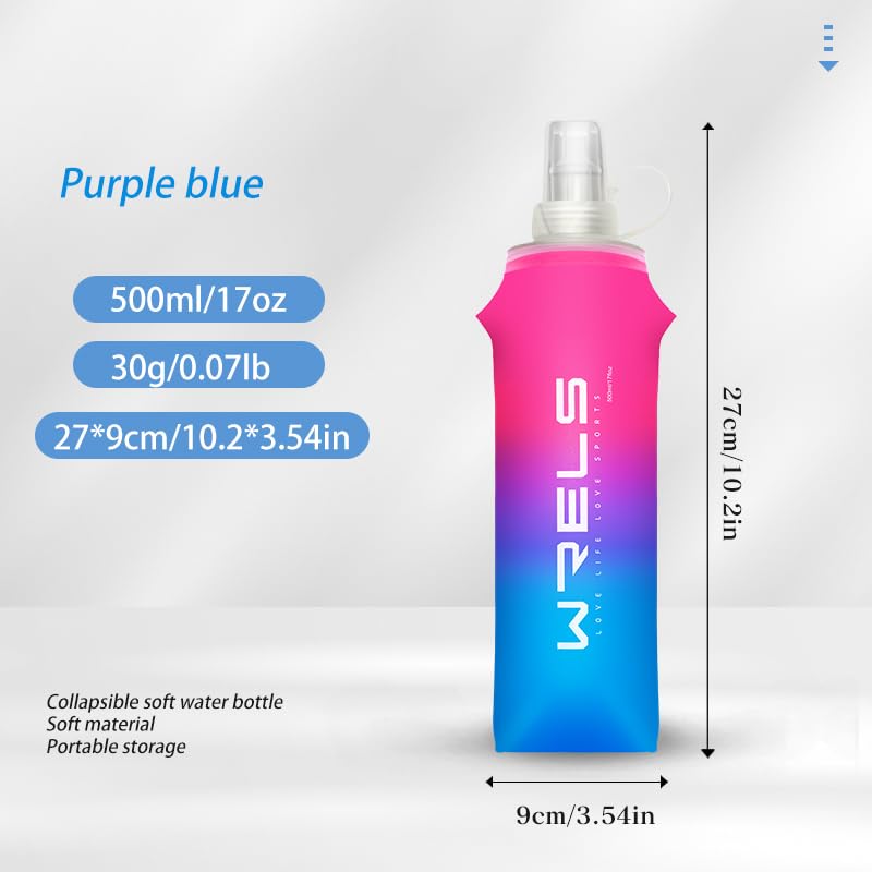 WRELS Soft Flasks TPU Soft Water Bottles Folding Soft Running Water Flask Small for Outdoor Sports Hiking Hydration Pack 8oz/17oz Hiking Cycling Climbing - color: Pink-500ml