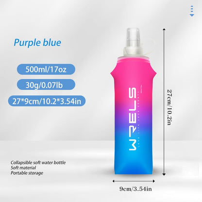 WRELS Soft Flasks TPU Soft Water Bottles Folding Soft Running Water Flask Small for Outdoor Sports Hiking Hydration Pack 8oz/17oz Hiking Cycling Climbing - color: Pink-500ml