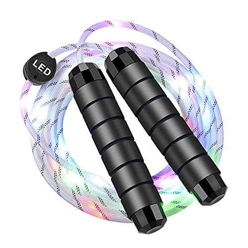 LED Jump Rope with Lights, USB Rechargeable Light Up Jumping Rope for Men Women Multi-color Glowing Skipping Rope for Light Show, 9 Ft -Adjustable