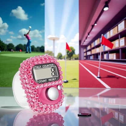 Pink Electronic Finger Tally Counter Clicker Counter,Convenient Portable Digital Display Tally Counter,Resettable Mini Lap Counter for Golf Goods Counting Accessories,Track and Field Lap Counters