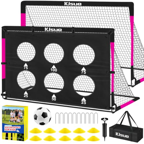 Kids Soccer Goals for Backyard Set - 2 Soccer Goal Net Training Equipment - color: 4-Black Pink