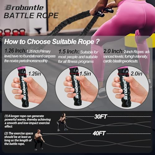 Battle Rope 1/1.26/1.5/2 Inch Diameter,Pink 30FT/40FT/50FT Exercise Workout Ropes for Home Gym Heavy Weighted Training Rope for Working Out - style: 2 inch 50ft