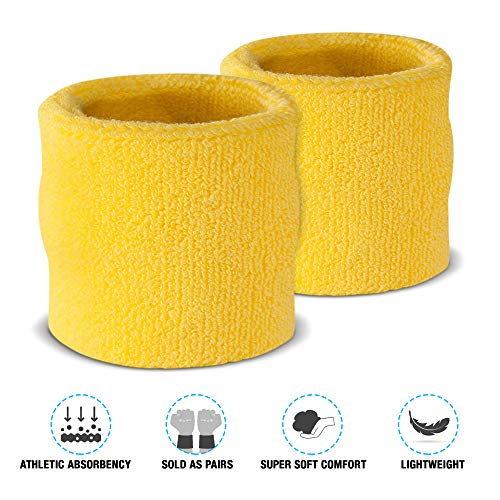 Suddora Sweatbands Set, Moisture Wicking 2 Wristbands and 1 Headband, Breathable Terry Cloth Athletic Bands for Basketball, Tennis, Yoga, Gym, Sweat Bands for Costumes and Cosplay - color: Neon Yellow