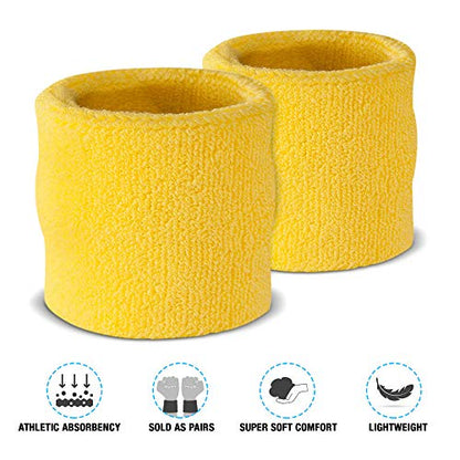 Suddora Sweatbands Set, Moisture Wicking 2 Wristbands and 1 Headband, Breathable Terry Cloth Athletic Bands for Basketball, Tennis, Yoga, Gym, Sweat Bands for Costumes and Cosplay - color: Neon Yellow