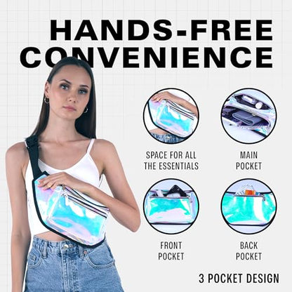 SoJourner Waterproof Holographic Fanny Pack, Luminous Holographic Blue - color: Holographic Blue