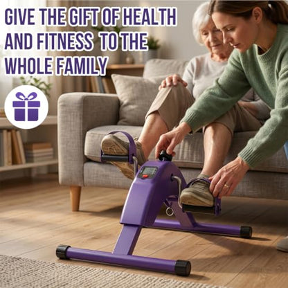 Under Desk Bike Pedal Exerciser for Arms and Legs, Foldable Mini Exercise Bike with LCD Display and Adjustable Resistance for Home and Office - color: Purple