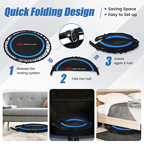 Goplus 40” Folding Fitness Trampoline w/ 2 Resistance Bands - color: Blue