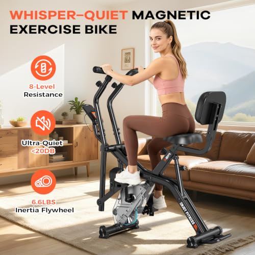 pooboo Folding Magnetic X‑Bike, Upright Exercise Bike for Home Gym - color: Orange