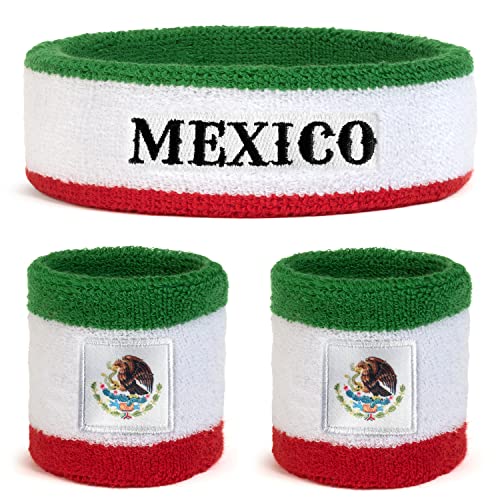 Suddora Country Headband & Wristbands Set (Includes 2 Wrist & 1 Head Sweatband), Highly Moisture Wicking - color: Mexico