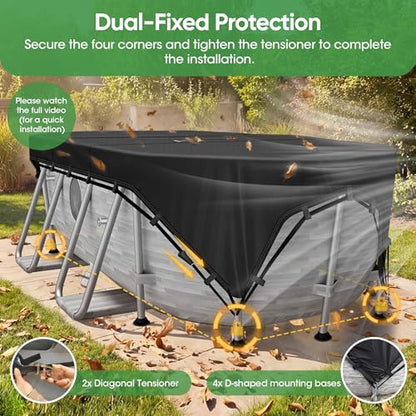 SIHAIAN 8x14Ft Oval Pool Cover Patented Design Four-Corner Locking 500D Rectangular and Oval Pool Cover, Prevent Water Accumulation Pool Cover for Oval Above Ground Pool with 4 Storage Straps - size: 15'6" x 8'6" (Oval and Rectangle Pool Cover)