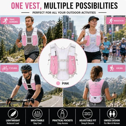 Running Hydration Vest Backpack with 1.5L Bladder for Men Women - color: pink, size: with hydration