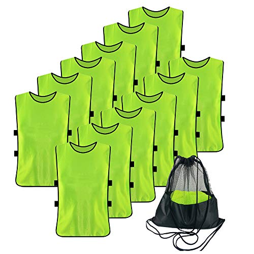 12 Pack Pinnies for Soccer Scrimmage Vest for Adult Youth Training - color: Green, size: Large