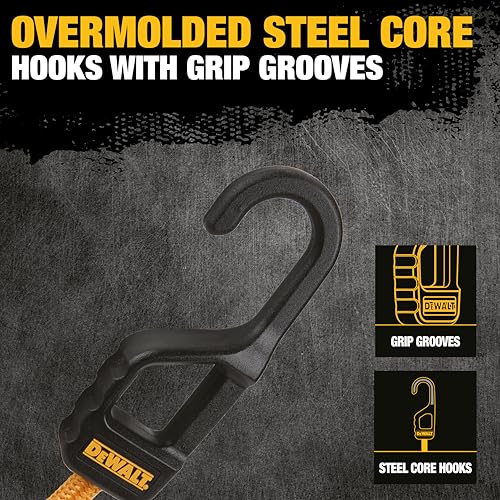 DEWALT 24" Premium Round Bungee Cords, Interlocking Quick-Pull Notch, 4-PK - size: 24"