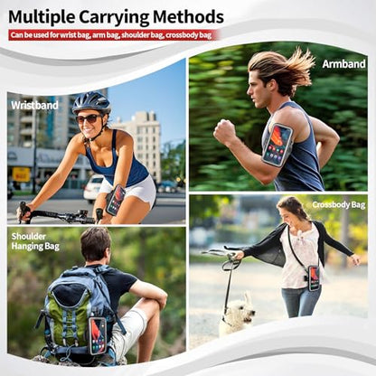 Phone Holder for Running, Walking & Workout, Cell Phone Armband with Carabiner, Clear Crossbody Phone Pouch Purse with Adjustable Lanyard for iPhone and Android - Suitable for Women and Men