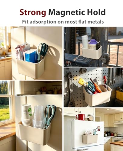 Magnetic Storage Box, Strong Magnet Cup Holder for Metal Surfaces - color: Beige