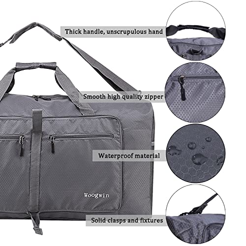 Woogwin Travel Duffel Bag Large Foldable Waterproof Overnight Bag for Beach Swim Bags Pool Sports Gym - color: 60L Gray