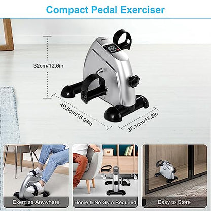 Mini Exercise Bike, AGM Under Desk Bike Pedal Exerciser Foot Cycle Arm & Leg Pedal Exerciser with LCD Screen Displays - color: Silver