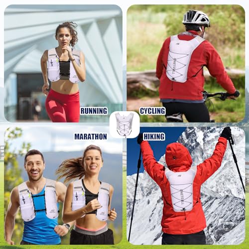 Running Vest for Women & Men, 6L Hydration Backpack with 2L Water Bladder, Lightweight Water Backpack for Trail Running, Marathon, Hiking, Cycling, Jogging, Adjustable Fit - color: White Vest with 2L Bladder