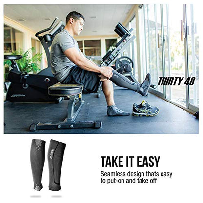 Thirty48 Graduated Calf Compression Sleeves 15-20 OR 20-30 mmHg | Maximize Fast Recovery by Increasing Oxygen to Muscles - color: [2 Pairs] Black & Green, size: Small